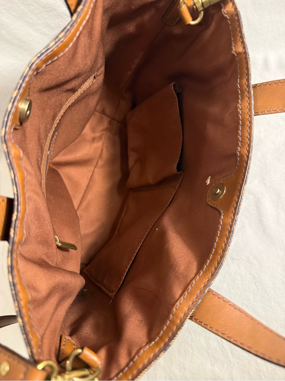 Fossil Brown Patterned Canvas and Tan Leather Tote - Picture 4 of 4